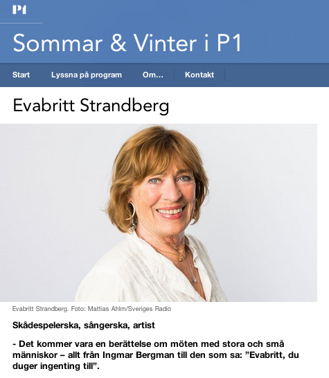 Bilden föreställer Evabritt Strandberg på Sveriges Radios sajt för Sommar i P1