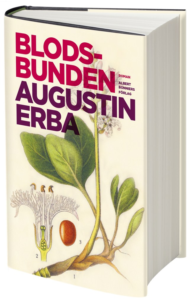 Bilden visar omslaget på Blodsbunden, i inbunden version. Det är en klassisk biologiplansch som visar fröendet.